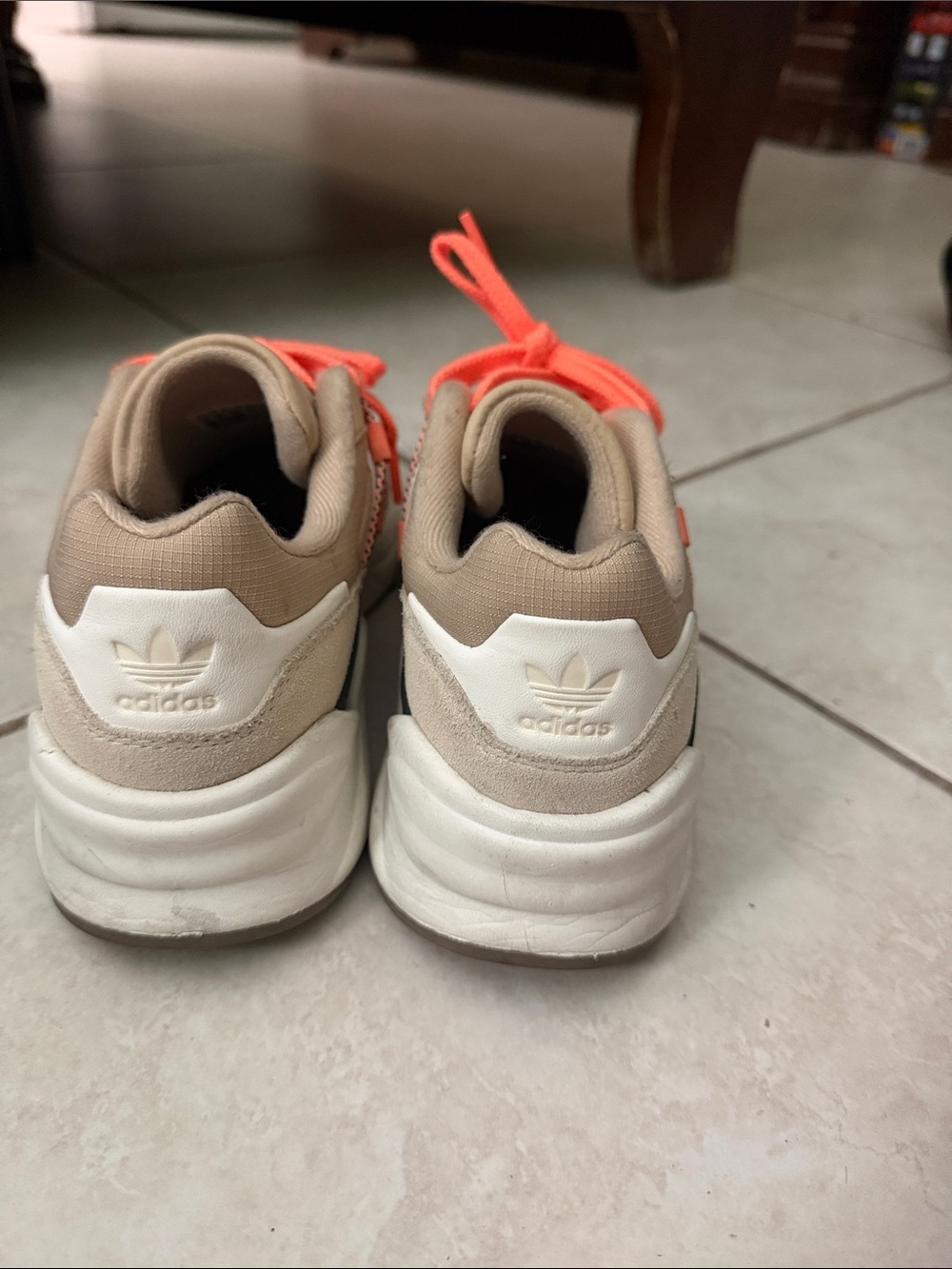 adidas Kids Tan Suede Sneakers with Bright Orange Laces - Picture 3 of 4